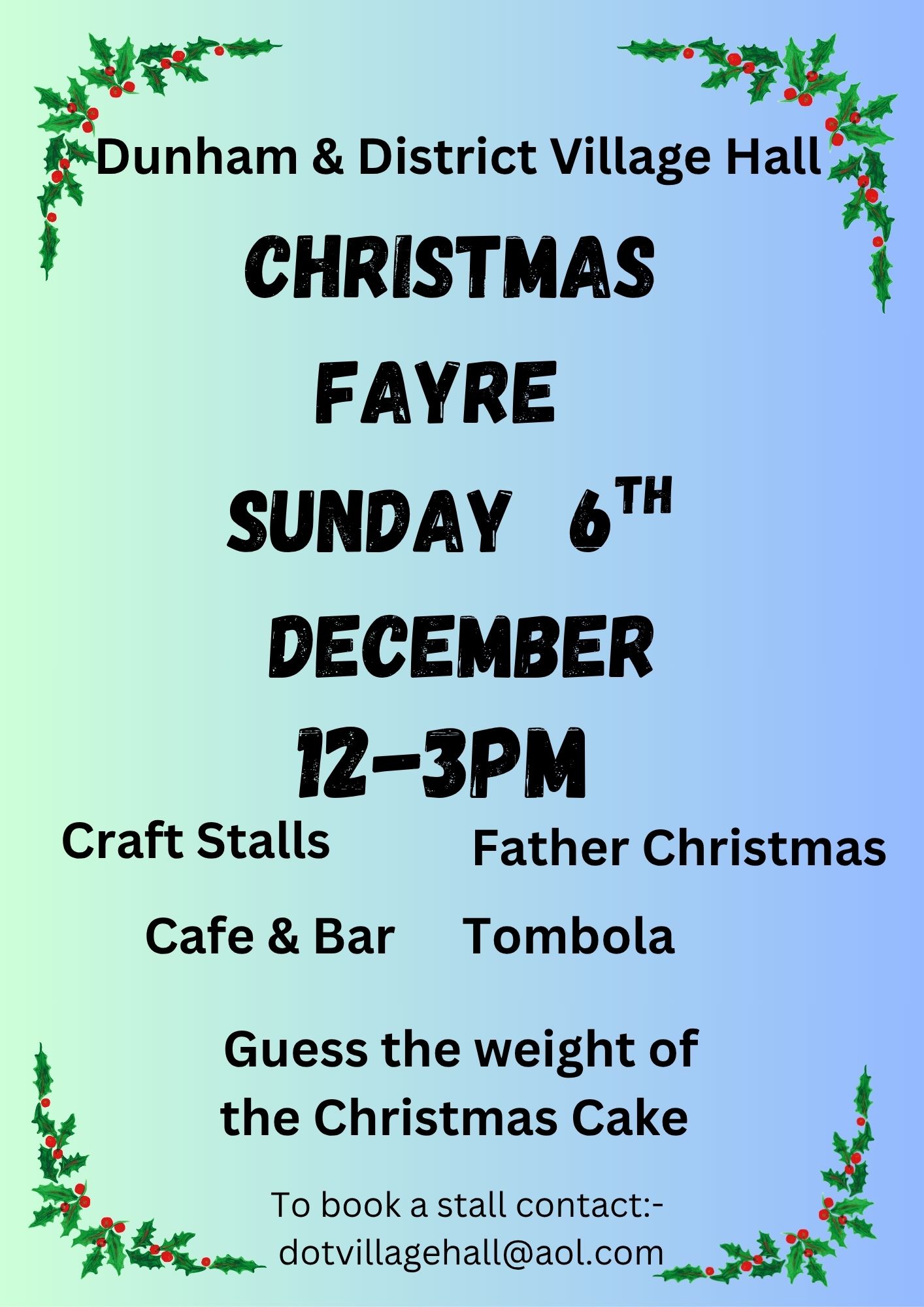 Dunham Village Hall Christmas Fayre poster